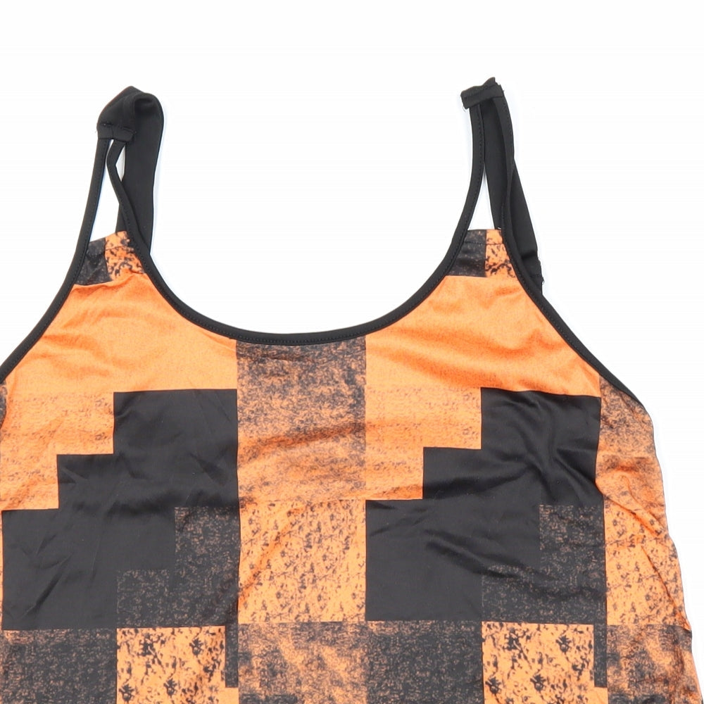 Preworn Womens Orange Geometric Polyester Basic Tank Size M Round Neck