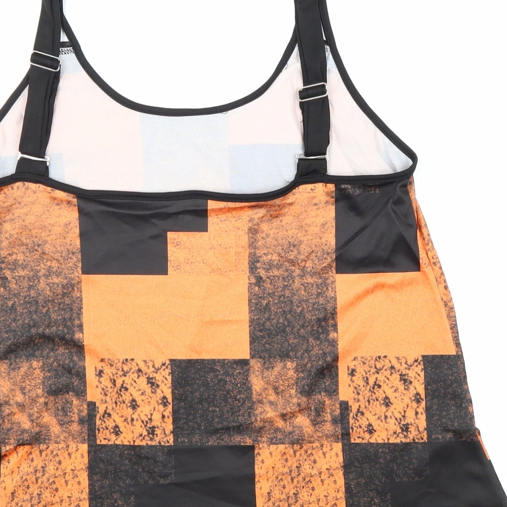 Preworn Womens Orange Geometric Polyester Basic Tank Size M Round Neck