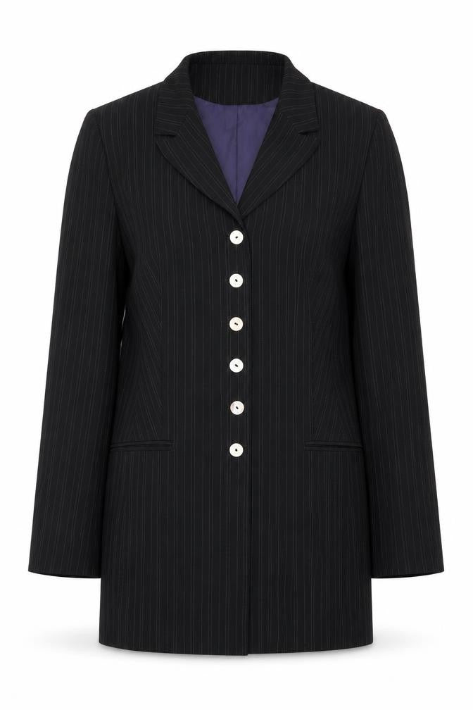 Kaliko Womens Black Striped Jacket Blazer Size 12 Button