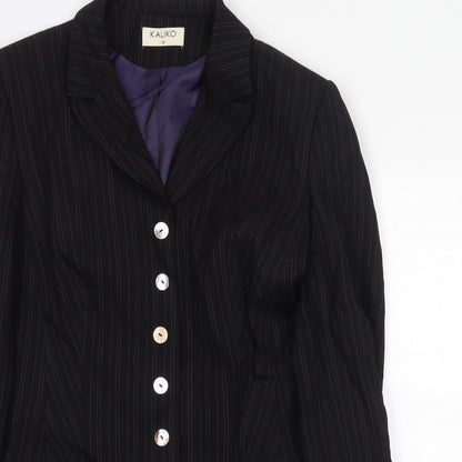 Kaliko Womens Black Striped Jacket Blazer Size 12 Button