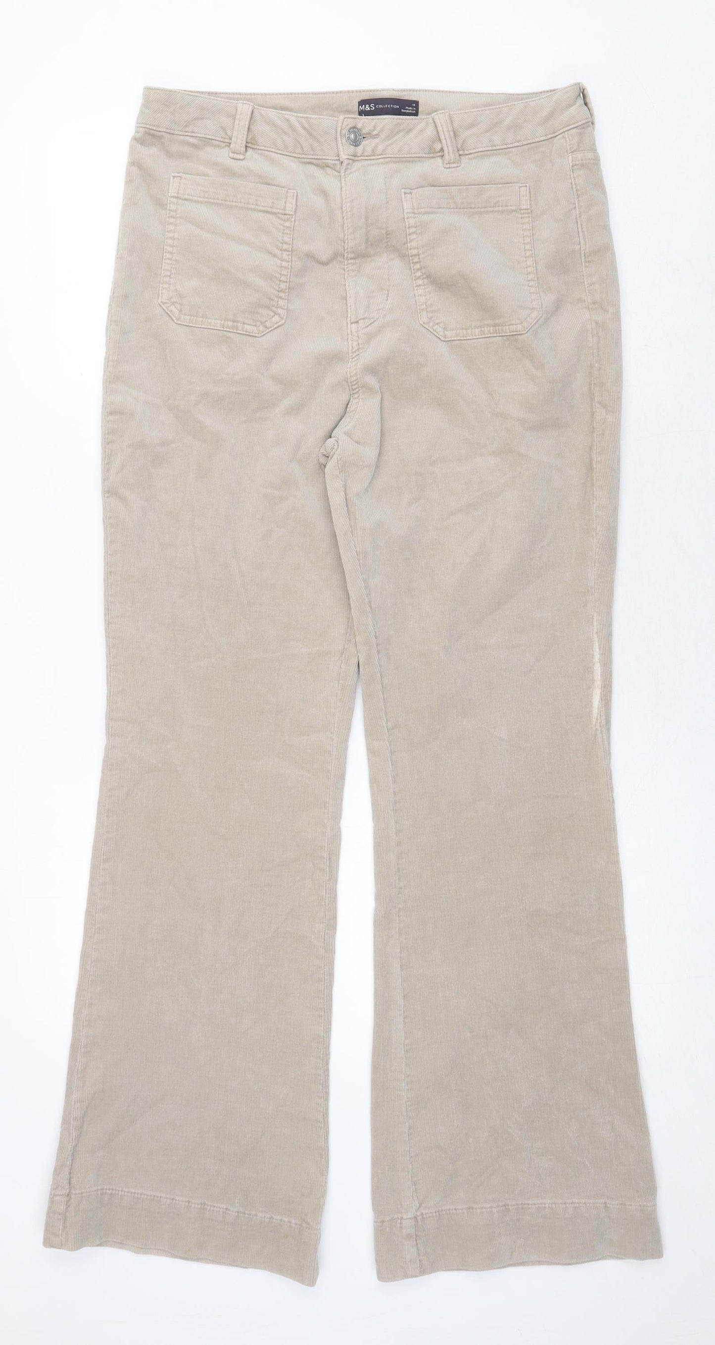 Marks and Spencer Womens Beige Cotton Trousers Size 14 Regular Zip