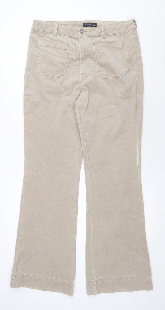 Marks and Spencer Womens Beige Cotton Trousers Size 14 Regular Zip