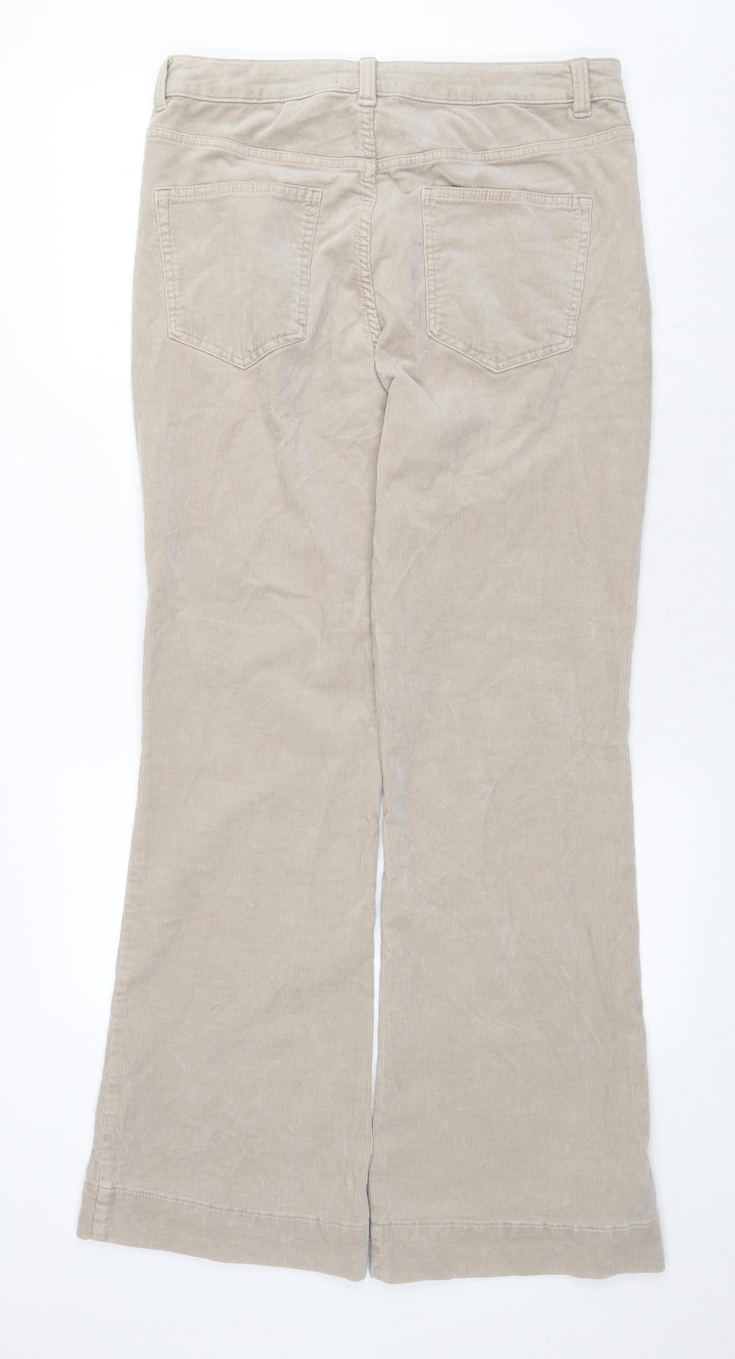 Marks and Spencer Womens Beige Cotton Trousers Size 14 Regular Zip