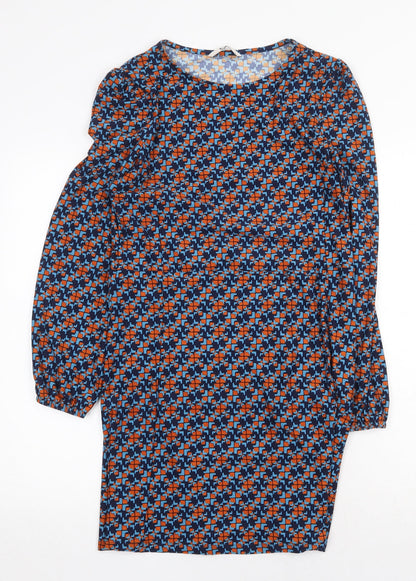 Tu Womens Blue Geometric Polyester A-Line Size 8 Round Neck Pullover