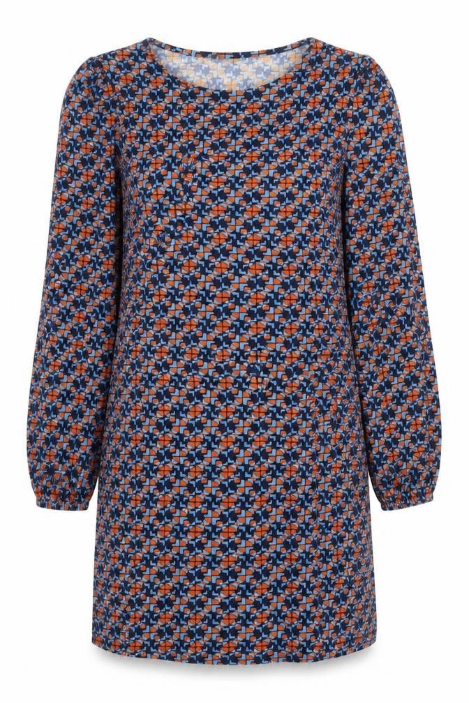 TU Womens Blue Geometric Polyester A-Line Size 8 Round Neck Pullover