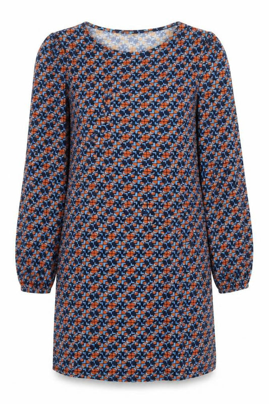 TU Womens Blue Geometric Polyester A-Line Size 8 Round Neck Pullover