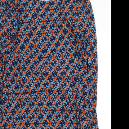 Tu Womens Blue Geometric Polyester A-Line Size 8 Round Neck Pullover