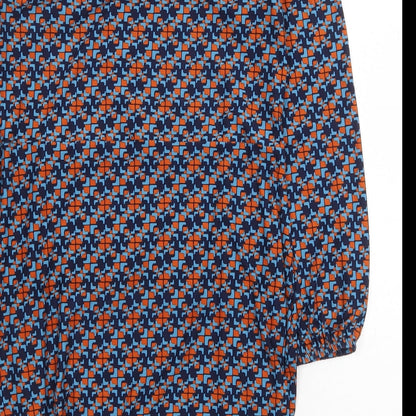 Tu Womens Blue Geometric Polyester A-Line Size 8 Round Neck Pullover