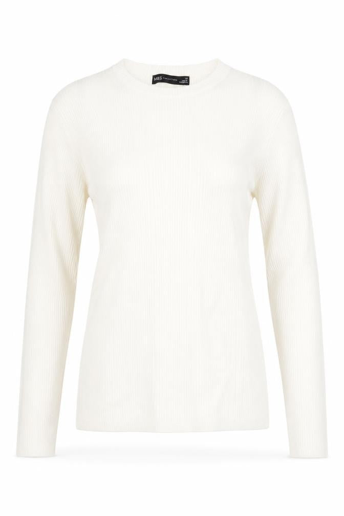 Marks & Spencer Womens White Round Neck Viscose Pullover Jumper Size 10