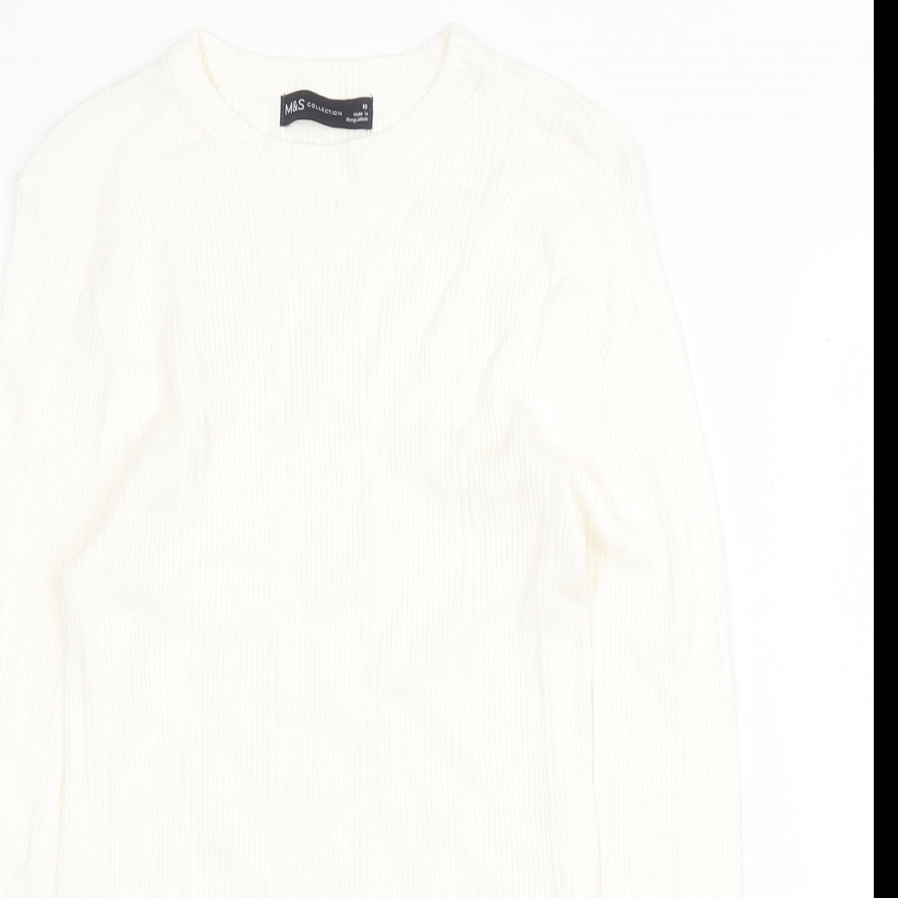 Marks and Spencer Womens White Round Neck Viscose Pullover Jumper Size 10