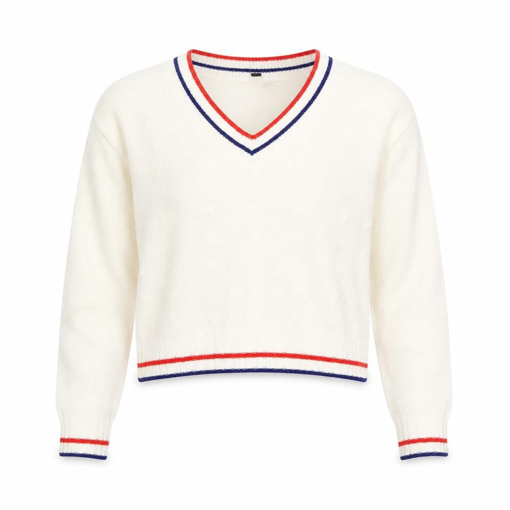 H&M Womens Ivory V-Neck Acrylic Pullover Jumper Size S - Contrasting Trim