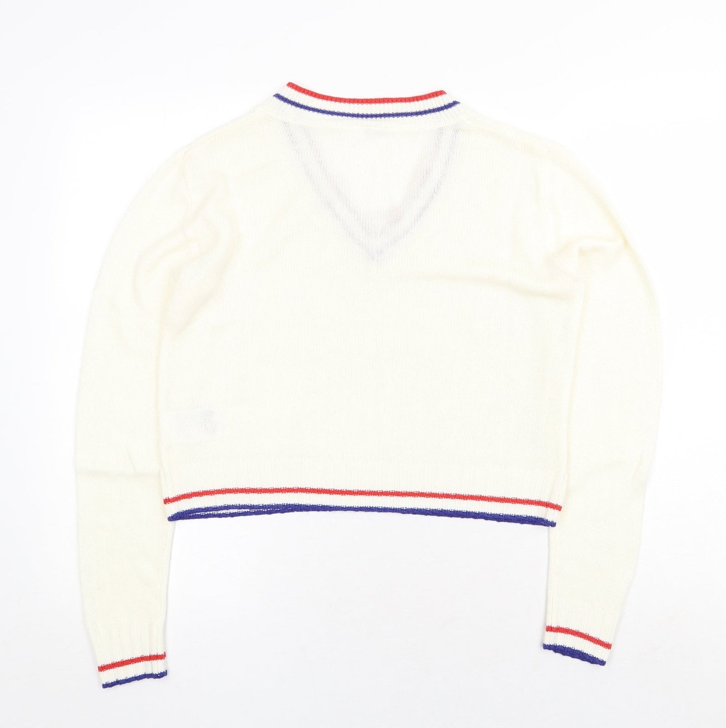 H&M Womens Ivory V-Neck Acrylic Pullover Jumper Size S - Contrasting Trim