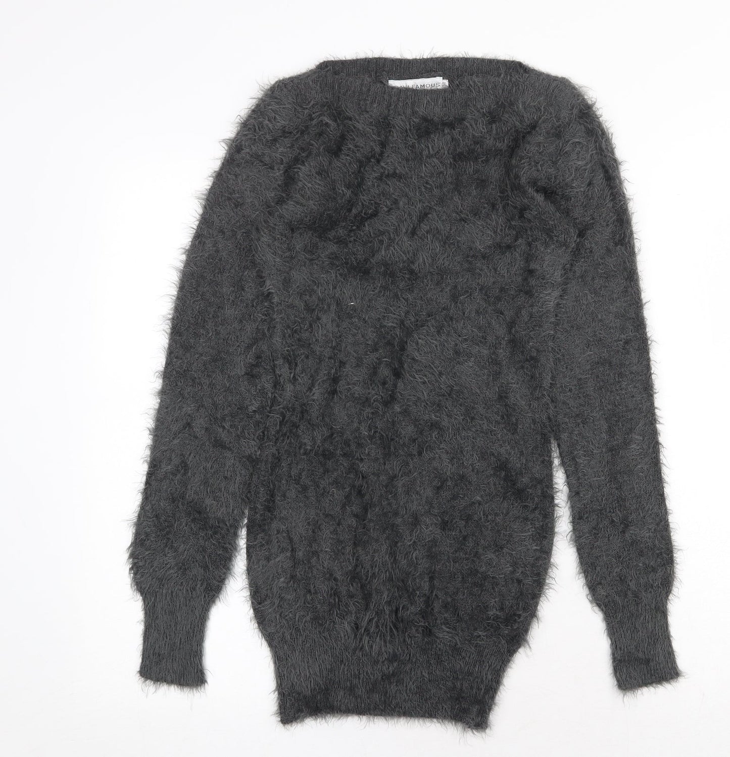 Ravi Famous Womens Grey Boat Neck Acrylic Pullover Jumper Size S