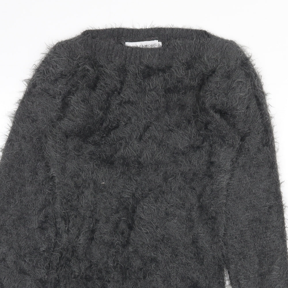 Ravi Famous Womens Grey Boat Neck Acrylic Pullover Jumper Size S