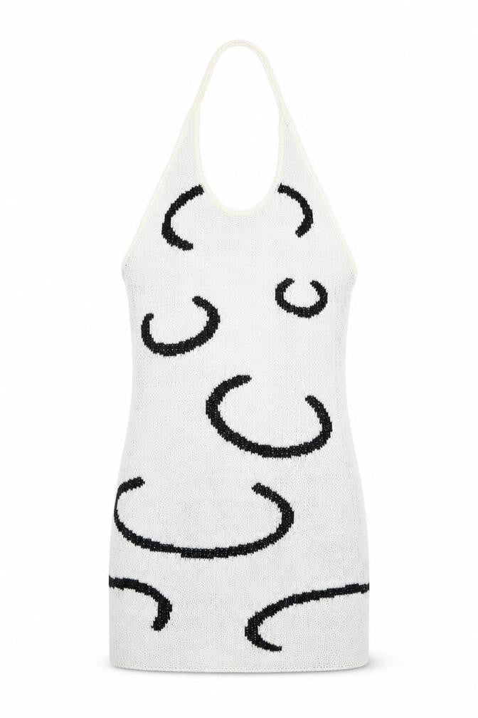 SheIn Womens White Geometric Acrylic Mini Size S Halter Pullover