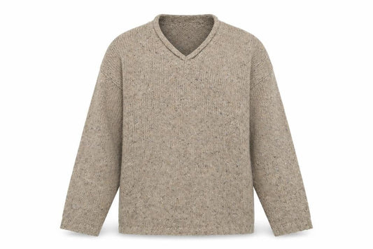 Topman Mens Beige V-Neck Acrylic Pullover Jumper Size L Long Sleeve
