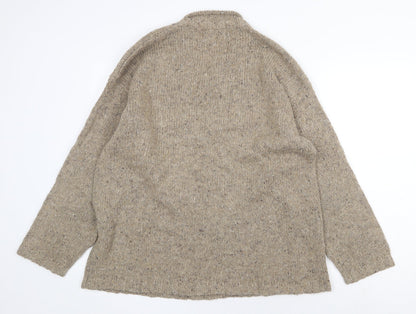 Topman Mens Beige V-Neck Acrylic Pullover Jumper Size L Long Sleeve