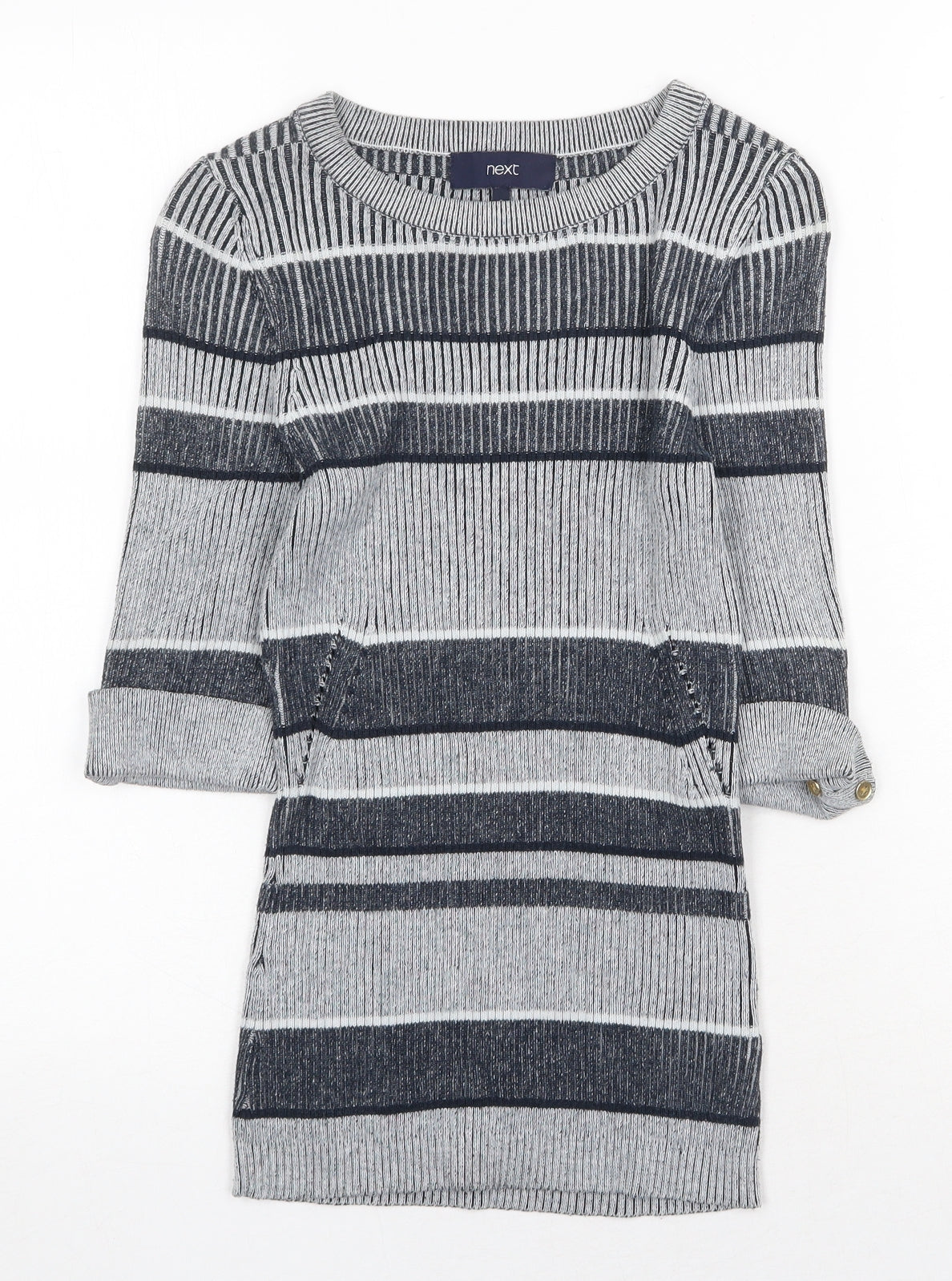 NEXT Womens Grey Round Neck Striped Cotton Pullover Jumper Size 6