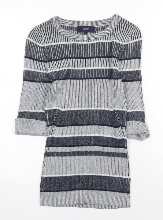 NEXT Womens Grey Round Neck Striped Cotton Pullover Jumper Size 6