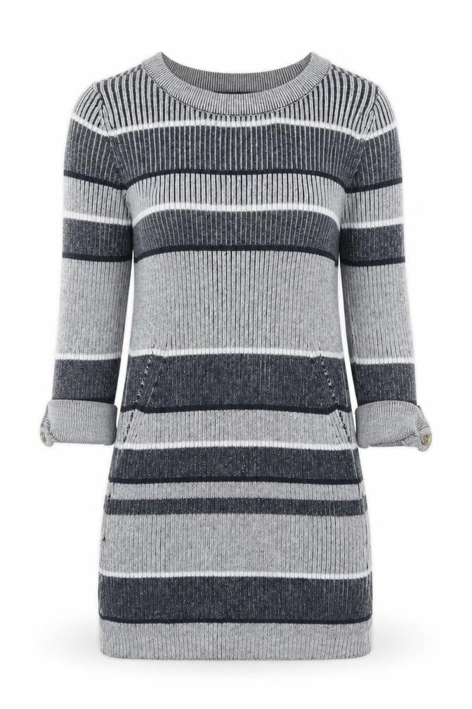 NEXT Womens Grey Round Neck Striped Cotton Pullover Jumper Size 6