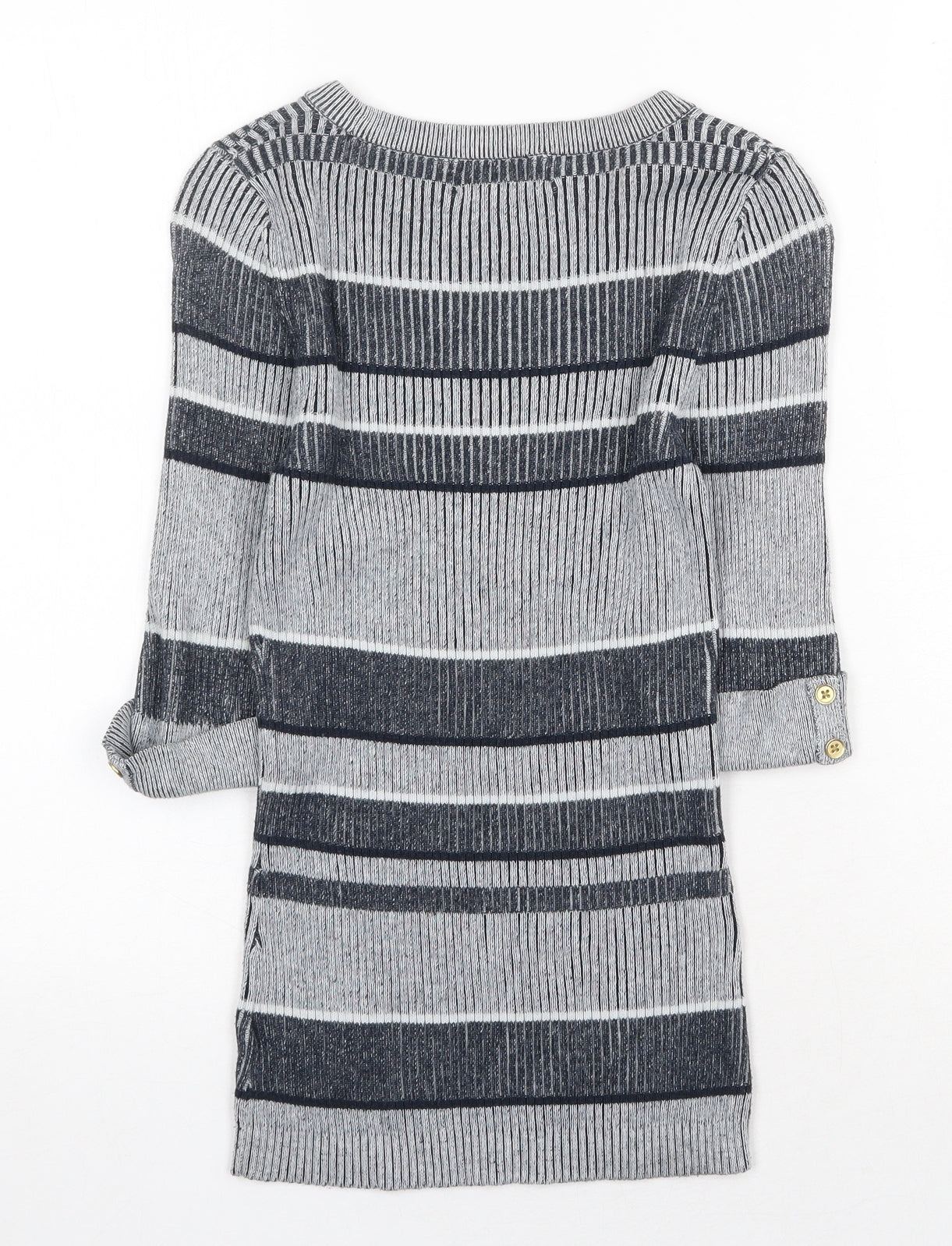 NEXT Womens Grey Round Neck Striped Cotton Pullover Jumper Size 6