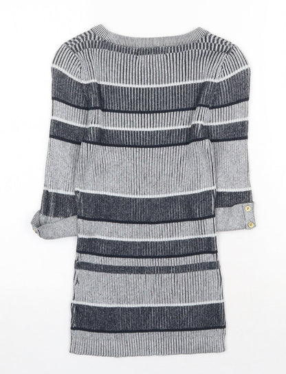 Next Womens Grey Round Neck Striped Cotton Pullover Jumper Size 6