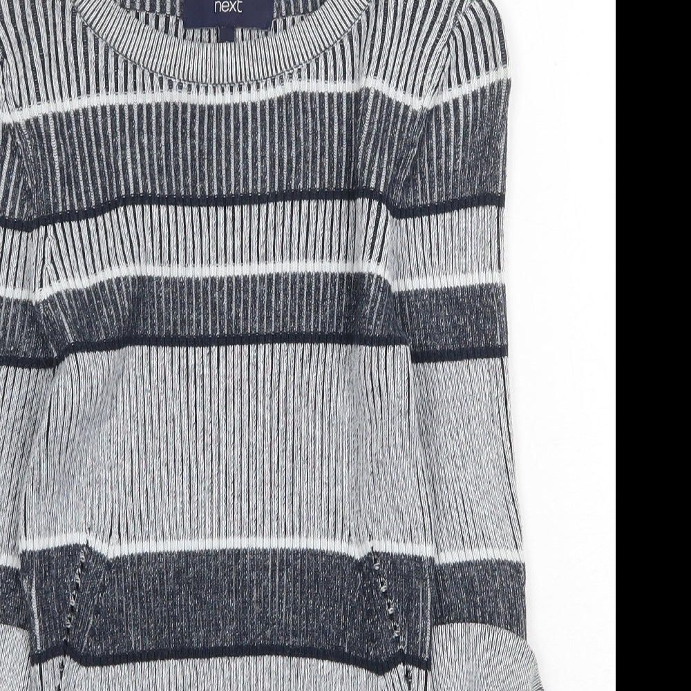 NEXT Womens Grey Round Neck Striped Cotton Pullover Jumper Size 6
