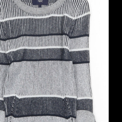 Next Womens Grey Round Neck Striped Cotton Pullover Jumper Size 6