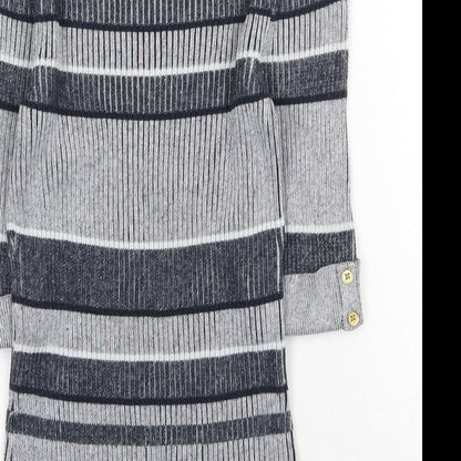Next Womens Grey Round Neck Striped Cotton Pullover Jumper Size 6