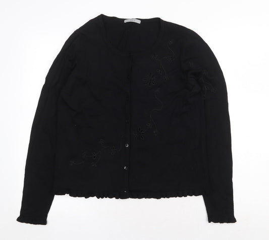 Marks and Spencer Womens Black Crew Neck Viscose Pullover Jumper Size 16 Button