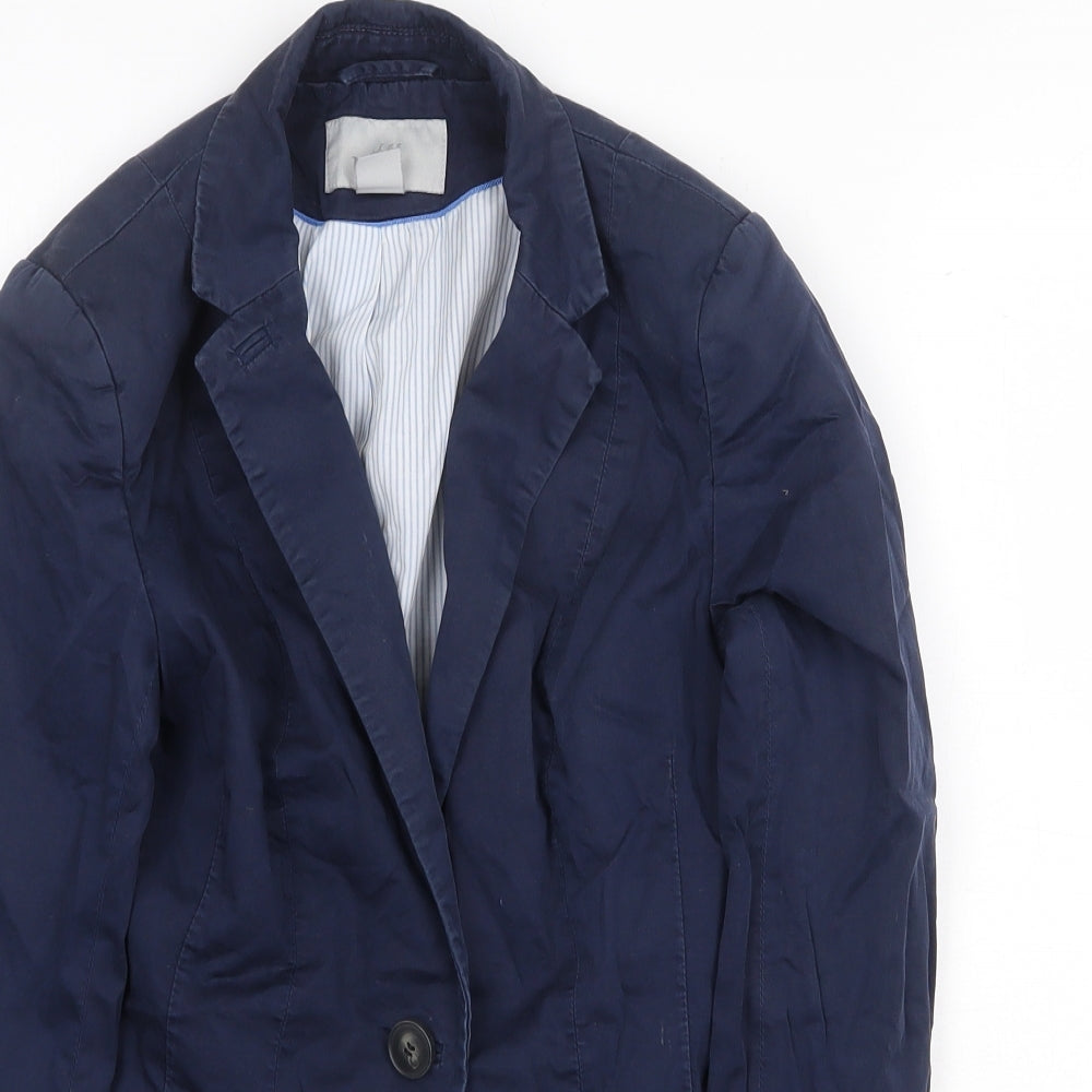 H&M Womens Blue Jacket Blazer Size 6 Button