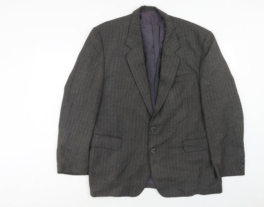 Preworn Mens Grey Striped Polyester Jacket Suit Jacket Size 42 Regular