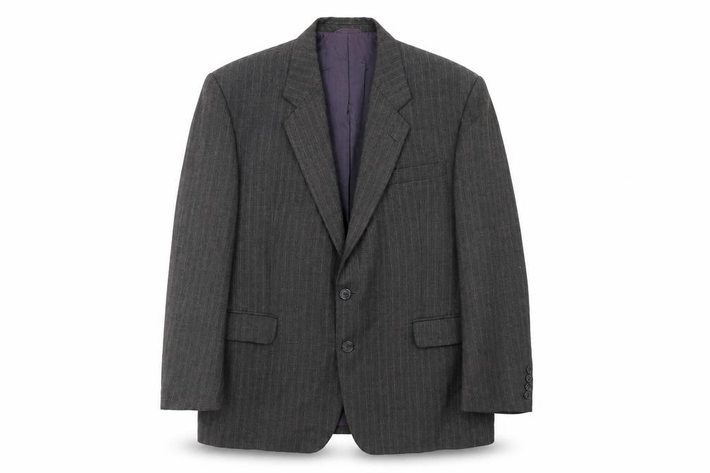 Preworn Mens Grey Striped Polyester Jacket Suit Jacket Size 42 Regular