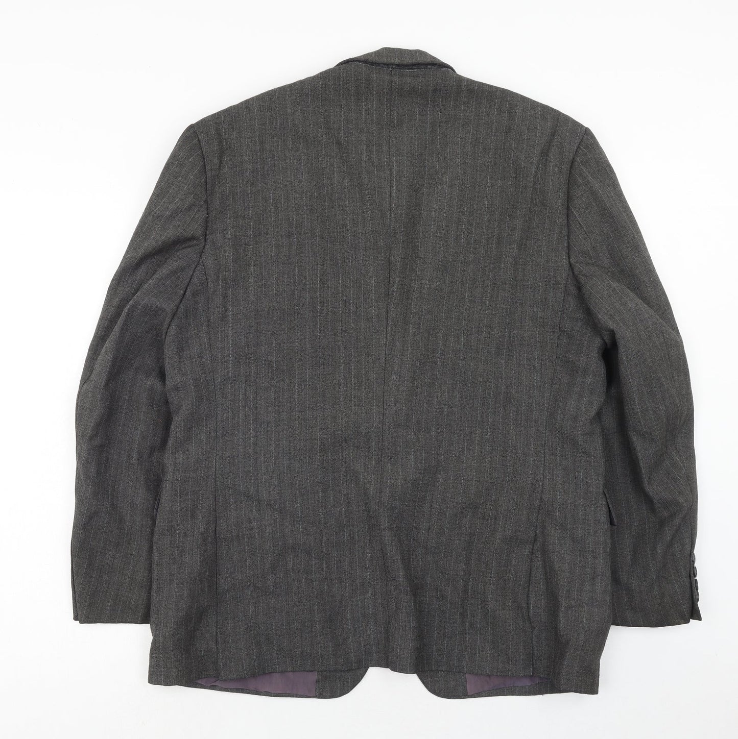 Preworn Mens Grey Striped Polyester Jacket Suit Jacket Size 42 Regular