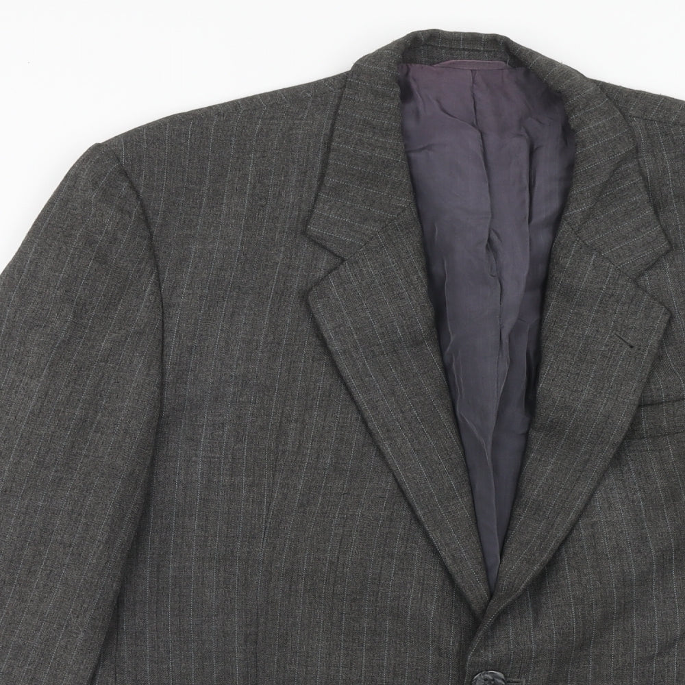 Preworn Mens Grey Striped Polyester Jacket Suit Jacket Size 42 Regular