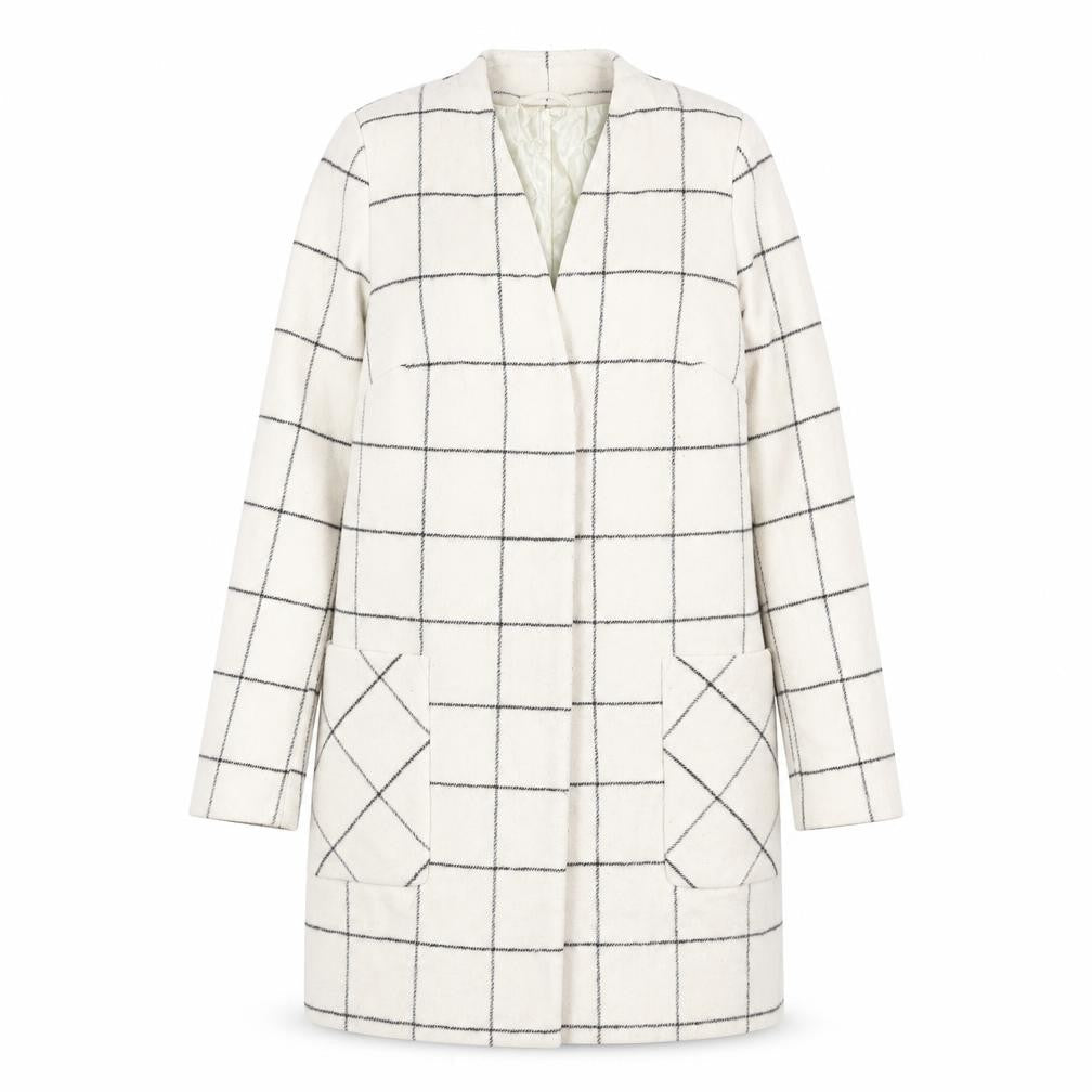 Marks & Spencer Womens Ivory Check Overcoat Coat Size 8 Button