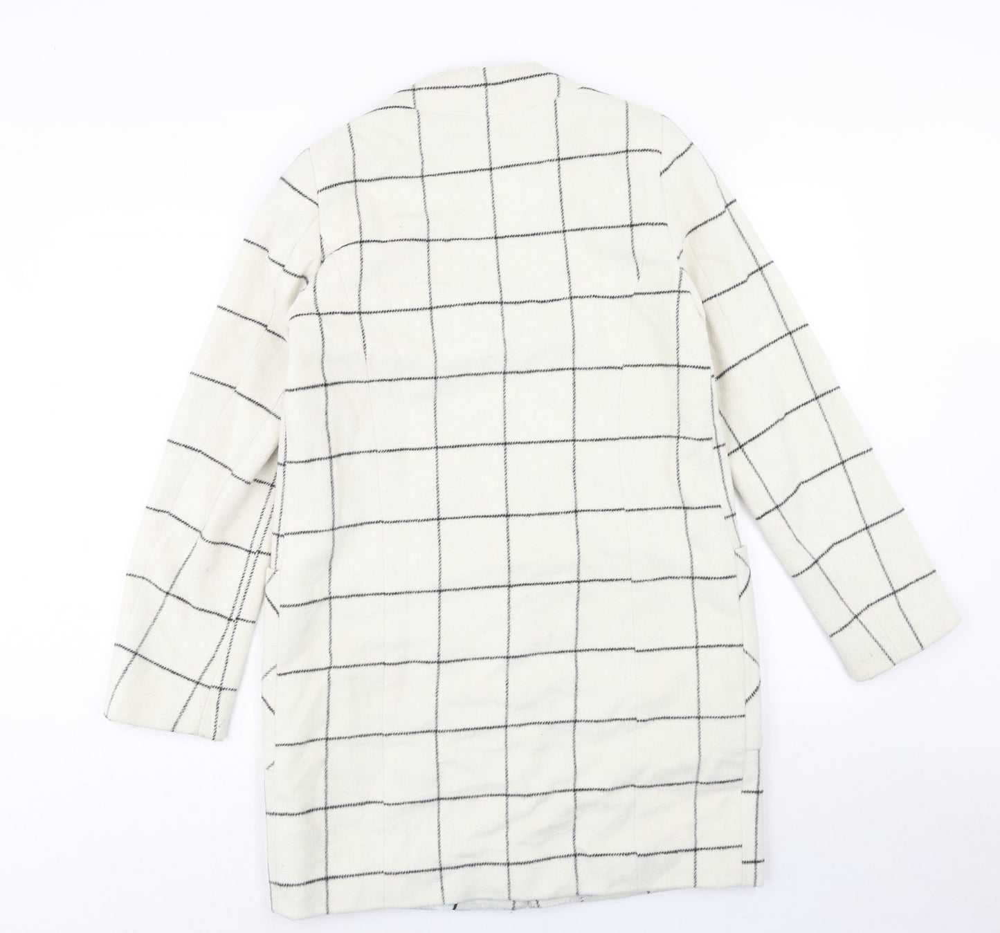 Marks and Spencer Womens Ivory Check Overcoat Coat Size 8 Button