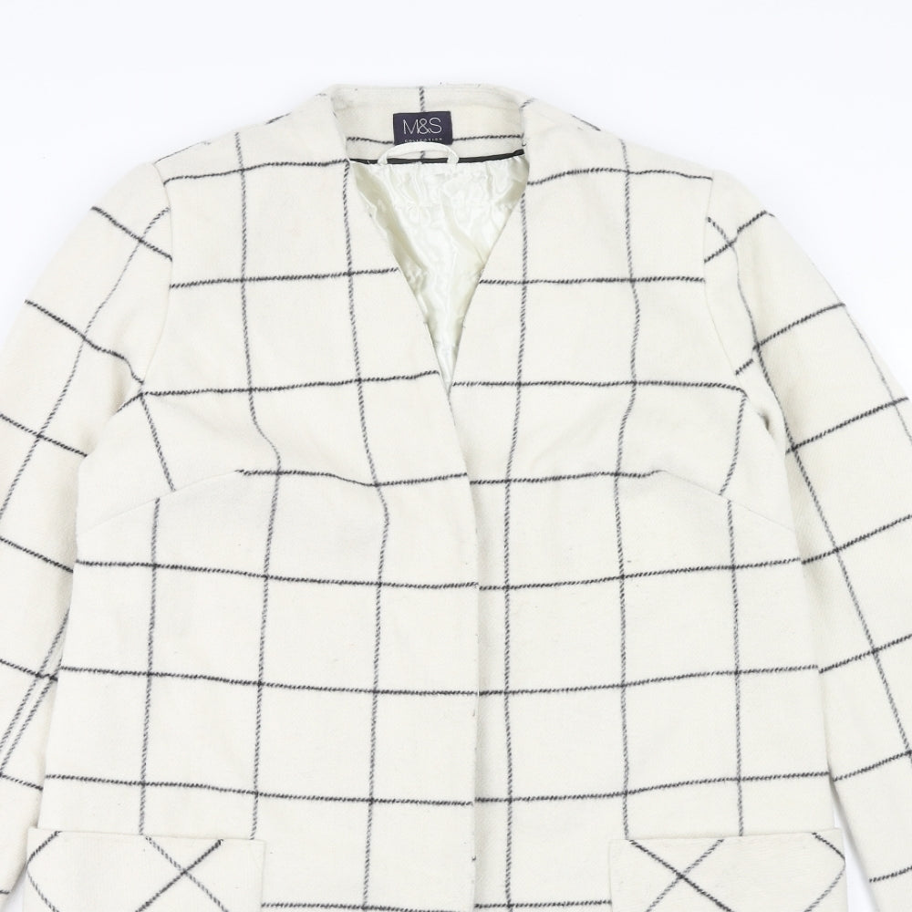 Marks and Spencer Womens Ivory Check Overcoat Coat Size 8 Button