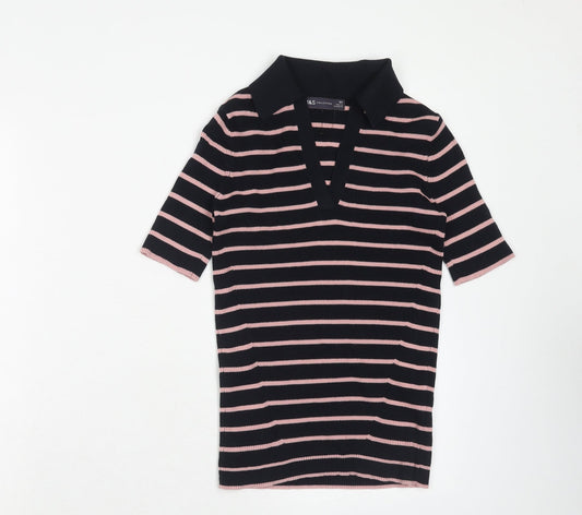 Marks and Spencer Womens Blue Striped Cotton Basic Polo Size XS Collared - Ribbed