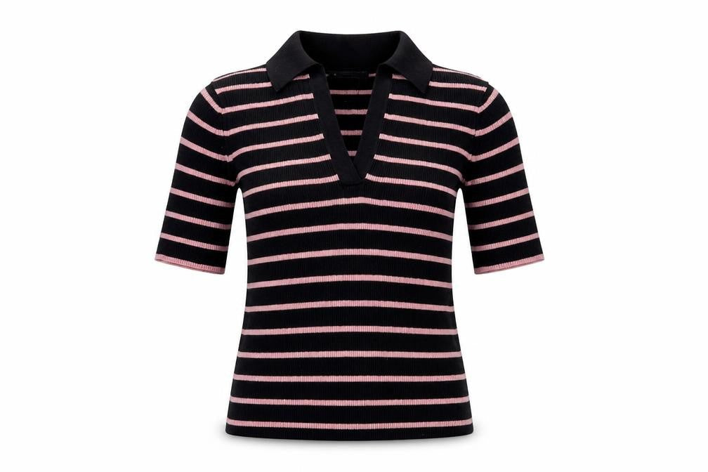 Marks & Spencer Womens Blue Striped Cotton Basic Polo Size XS Collared - Ribbed