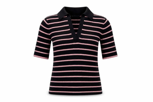 Marks & Spencer Womens Blue Striped Cotton Basic Polo Size XS Collared - Ribbed