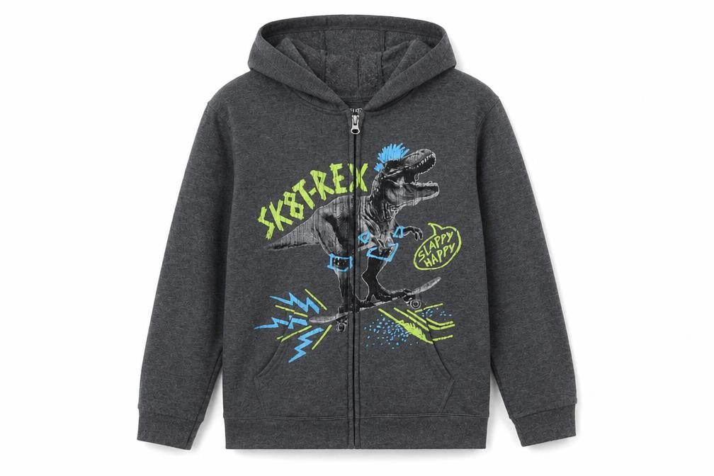 Hanes Boys Grey Cotton Full Zip Hoodie Size 10 Years Zip - T-Rex