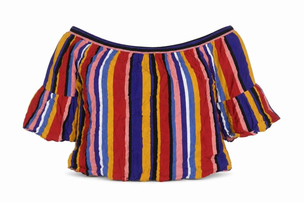 Papaya Womens Multicoloured Striped Viscose Basic Blouse Size 16 Off the Shoulder