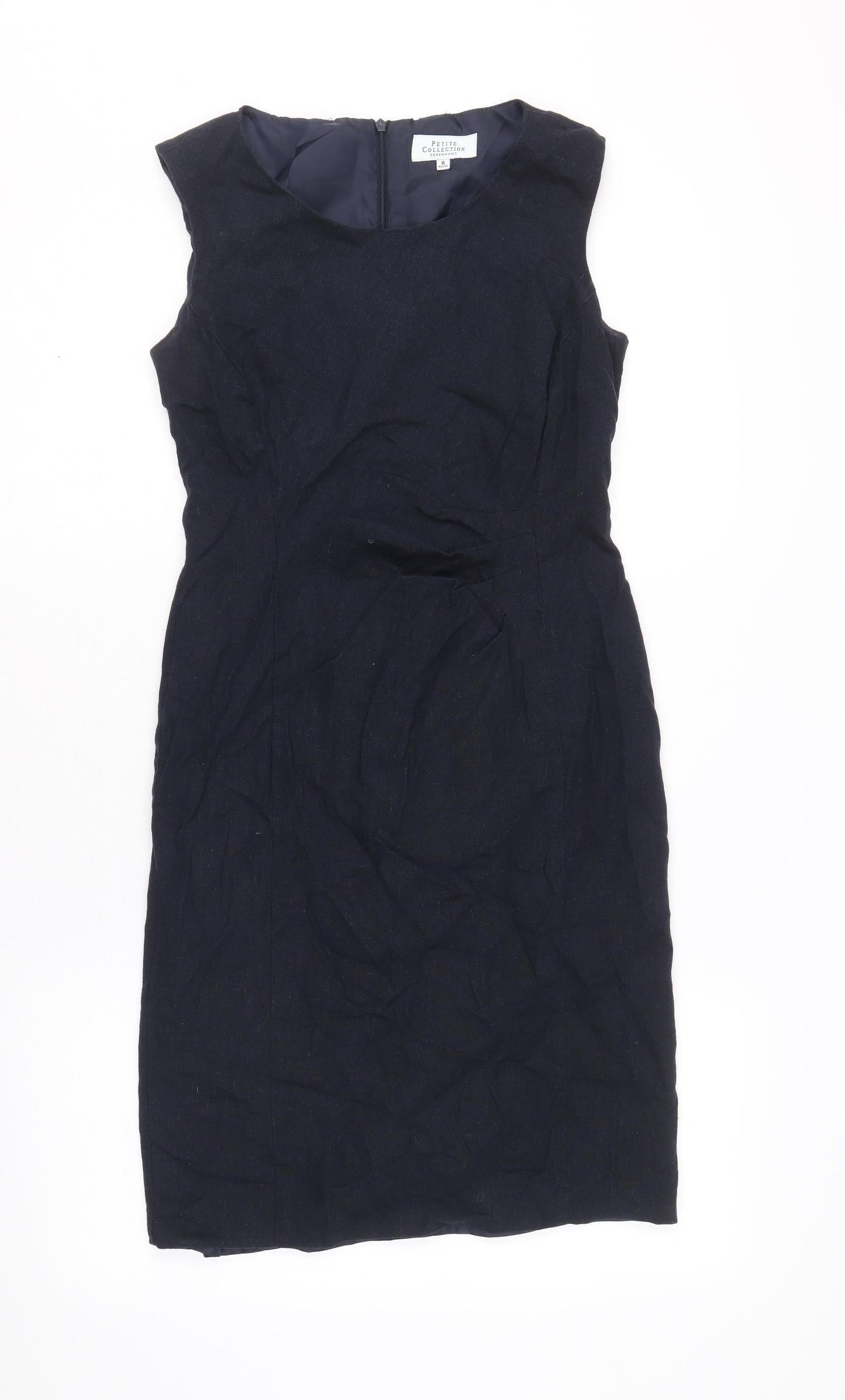 Debenhams Womens Blue Viscose Shift Size 8 Boat Neck Zip