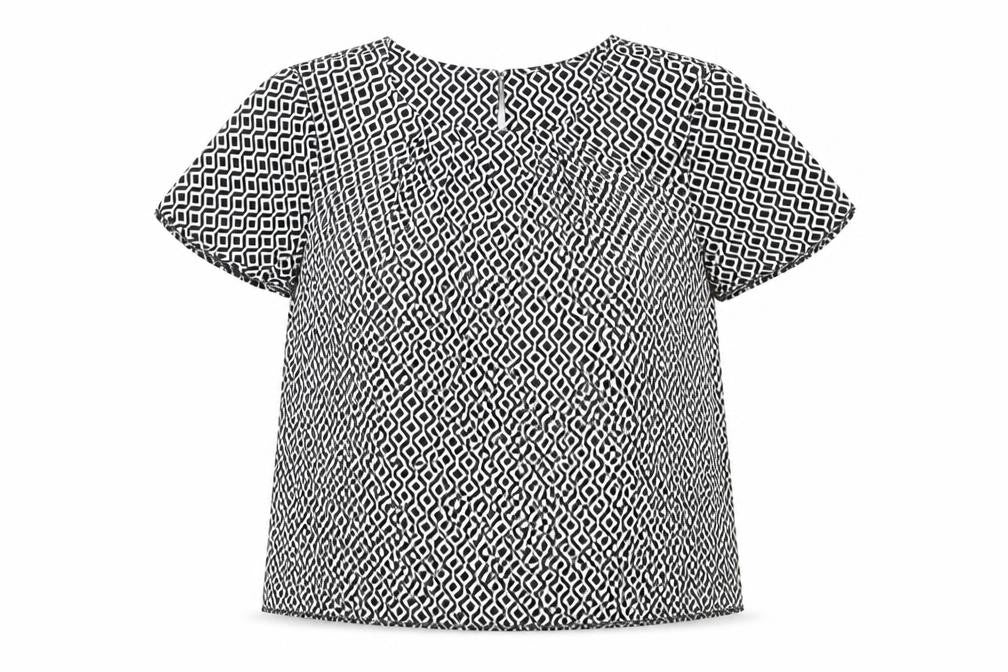 Debenhams Womens Black Geometric Polyester Basic Blouse Size 8 Scoop Neck