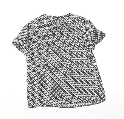 Debenhams Womens Black Geometric Polyester Basic Blouse Size 8 Scoop Neck
