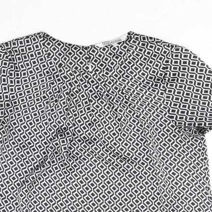 Debenhams Womens Black Geometric Polyester Basic Blouse Size 8 Scoop Neck