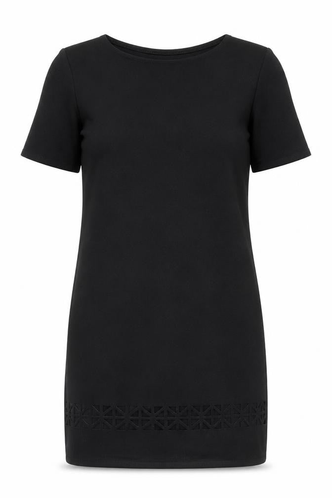 Boohoo Womens Black Polyester Shift Size 8 Boat Neck Pullover - Laser Cut Detail