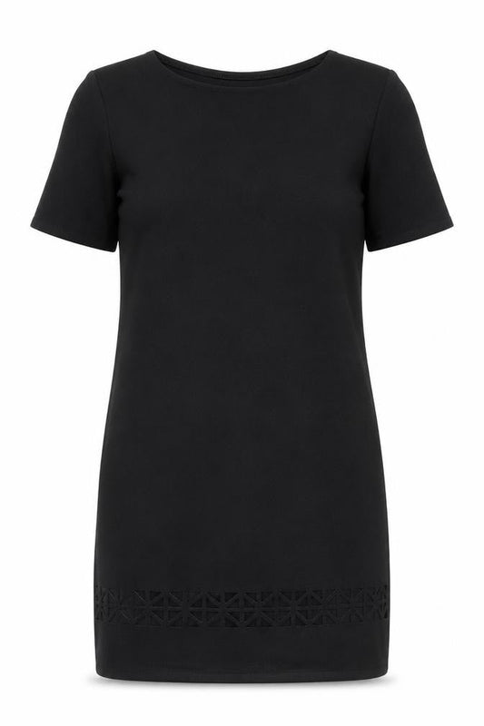 Boohoo Womens Black Polyester Shift Size 8 Boat Neck Pullover - Laser Cut Detail
