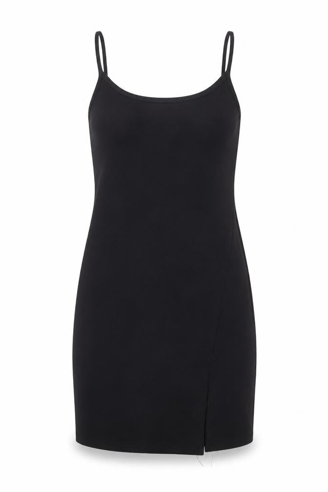 PRETTYLITTLETHING Womens Black Polyester Slip Dress Size 10 Scoop Neck Pullover
